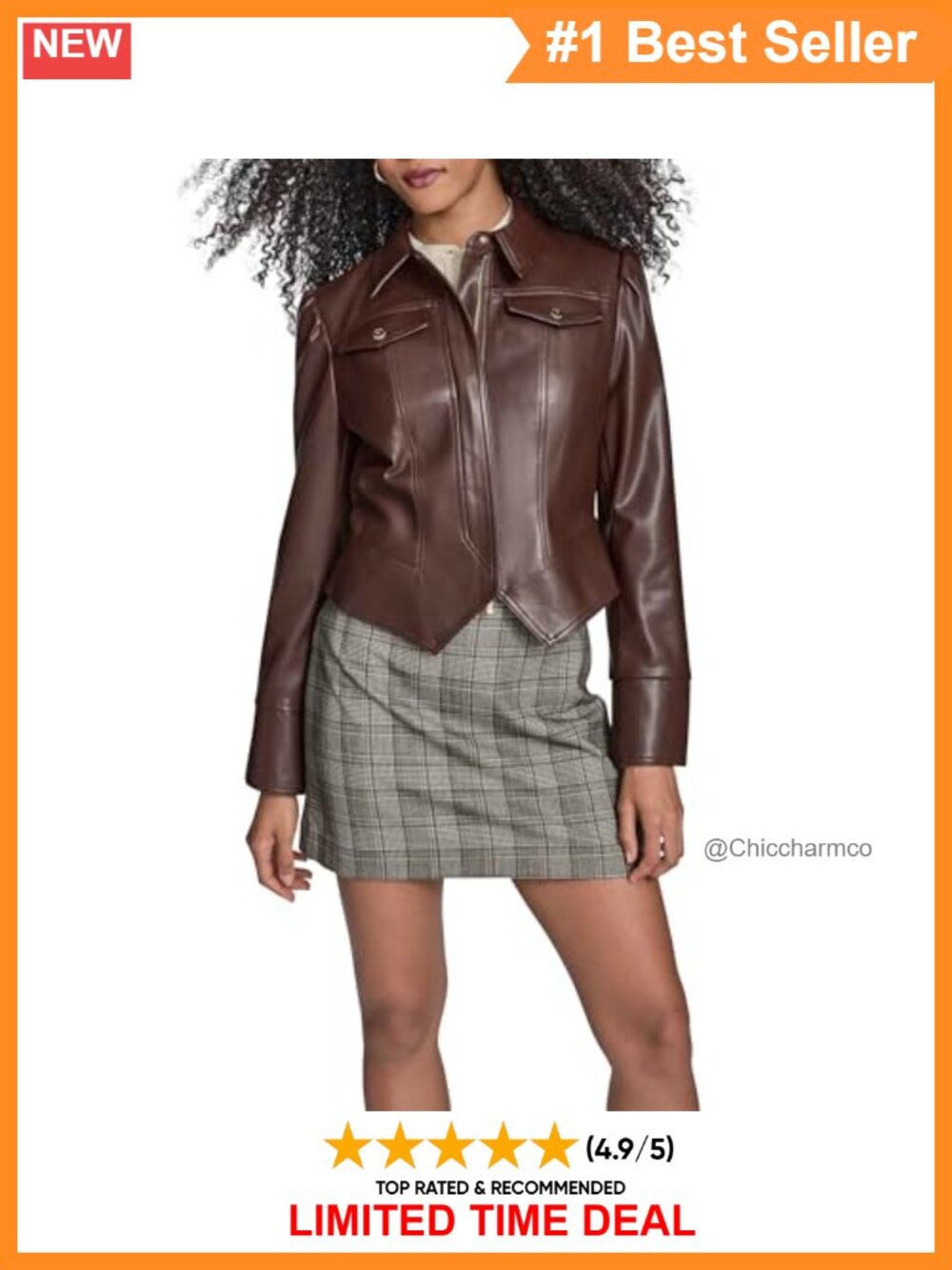 Faux Leather PU Moto Jacket Long Sleeve Zipper Blazer